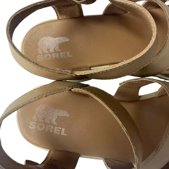 Sorel Joanie III Wedge Sandals Women US10 EU41 Beige Leather Platform Shoes - Picture 7 of 12